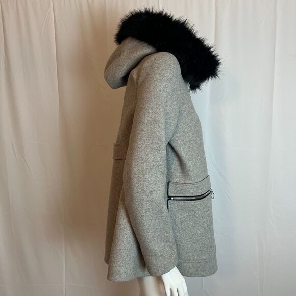 Maje Greli Fur Trimmed Coat Grey Wool Jacket Black Fur Size 38 EU M US - Picture 5 of 8